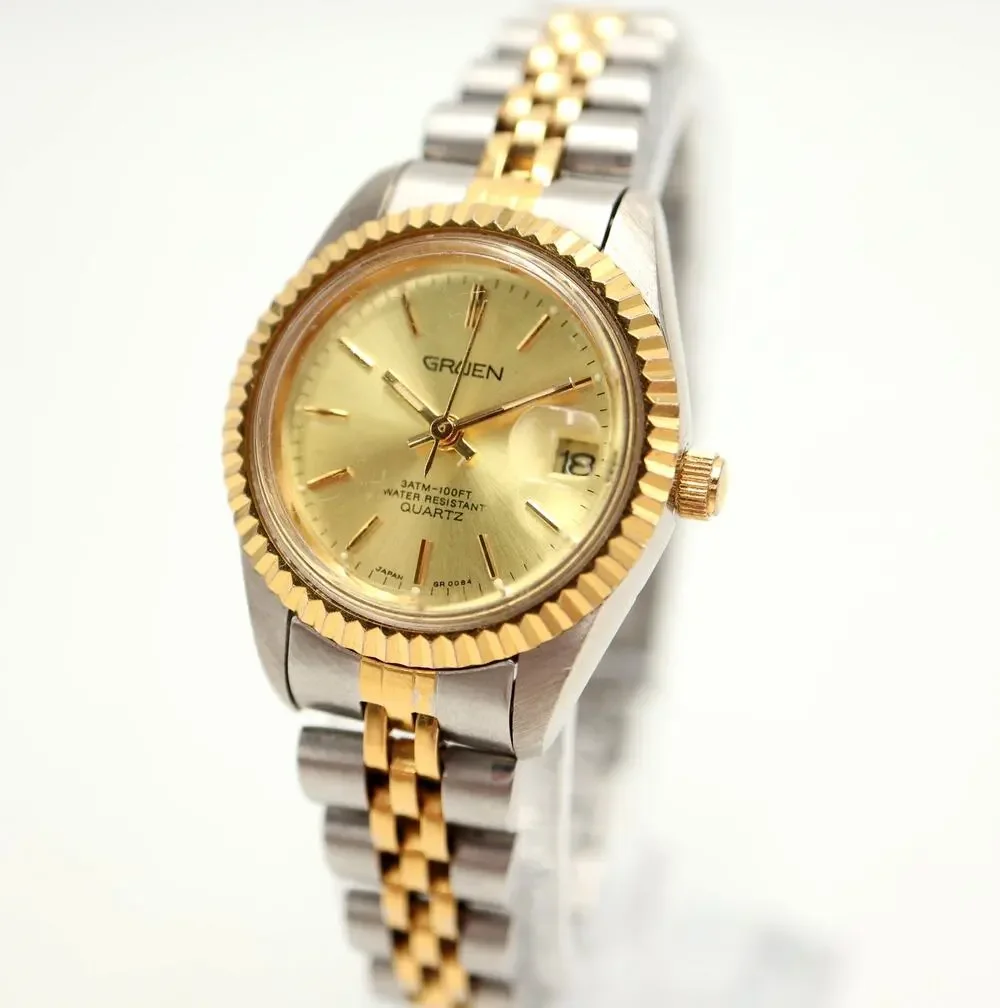 Vintage Gruen Two Tone Presidential 26mm Womens Watch Steel Bracelet New Battery